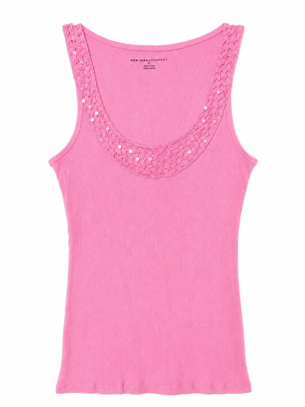 New York & Co Pink Sequin Crochet Trim Tank | Medium